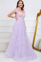 Load image into Gallery viewer, Purple A-Line Formal Dress With Embroidery