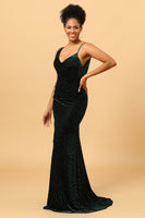 Load image into Gallery viewer, Dark Green Mermaid Velvet Backless Long Bridesmaid Dress