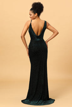 Dark Green Mermaid Velvet Backless Long Bridesmaid Dress