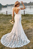 Load image into Gallery viewer, Ivory Mermaid Lace Sweep Train Boho Wedding Dress With Bowknots