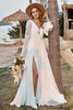 Load image into Gallery viewer, Ivory Lace Chiffon Trumpet Sleeve Boho Wedding Dress