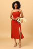 Load image into Gallery viewer, Red Chiffon Mid-Calf Bridesmaid Dress with Slit