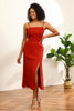 Load image into Gallery viewer, Red Chiffon Mid-Calf Bridesmaid Dress with Slit