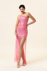 Load image into Gallery viewer, Sparkly Pink Beaded Long Prom Dress with Slit