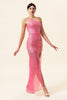 Load image into Gallery viewer, Sparkly Pink Beaded Long Prom Dress with Slit