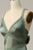 Load image into Gallery viewer, V-Neck Open Back Dusty Green Bridesmaid Dress with Lace