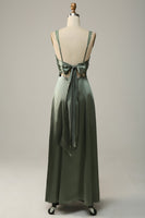 Load image into Gallery viewer, V-Neck Open Back Dusty Green Bridesmaid Dress with Lace