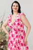 Load image into Gallery viewer, Plus Size High Low Pink Flower Printed Bridesmaid Dress with Ruffles