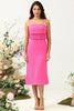 Load image into Gallery viewer, Spaghetti Straps Hot Pink Bridesmaid Dress with Fringes