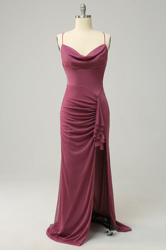Plus Size Desert Rose Spaghetti Straps Long Formal Dress with Slit
