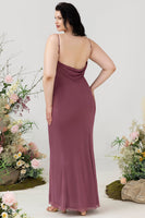 Load image into Gallery viewer, Sheath Spaghetti Straps Desert Rose Plus Size Bridesmaid Dress with Open Back