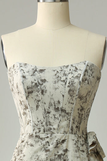 Sheath Sweetheart Grey Printed Bridesmaid Dress with Belt