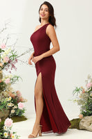 Load image into Gallery viewer, One Shoulder Desert Rose Long Bridesmaid Dress with Slit