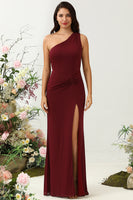 Load image into Gallery viewer, One Shoulder Desert Rose Long Bridesmaid Dress with Slit