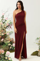 Load image into Gallery viewer, One Shoulder Desert Rose Long Bridesmaid Dress with Slit
