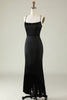 Load image into Gallery viewer, Spaghetti Straps Black Satin Formal Dress with Fringes