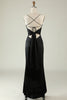 Load image into Gallery viewer, Spaghetti Straps Black Satin Formal Dress with Fringes