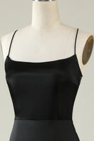 Load image into Gallery viewer, Spaghetti Straps Black Satin Formal Dress with Fringes