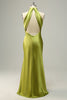 Load image into Gallery viewer, Halter Open Back Lemon Green Long Bridesmaid Dress