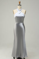 Load image into Gallery viewer, Halter Mermaid Silver Long Formal Dress