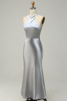 Load image into Gallery viewer, Halter Mermaid Silver Long Formal Dress
