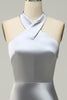 Load image into Gallery viewer, Halter Mermaid Silver Long Formal Dress