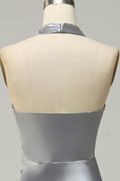 Load image into Gallery viewer, Halter Mermaid Silver Long Formal Dress