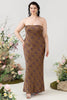 Load image into Gallery viewer, Brown Print Strapless Plus Size Bridesmaid Dress