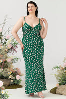 Load image into Gallery viewer, Green Floral Print Summer Plus Size Bridesmaid Dress