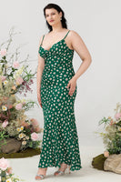 Load image into Gallery viewer, Green Floral Print Summer Plus Size Bridesmaid Dress