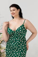 Load image into Gallery viewer, Green Floral Print Summer Plus Size Bridesmaid Dress