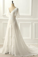Load image into Gallery viewer, V-Neck Ivory Long Formal Dress with Ruffles
