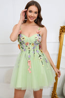 Load image into Gallery viewer, A-Line Spaghetti Straps Green Short Formal Dress with Appliques