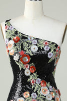 Load image into Gallery viewer, One Shoulder Black Sequin Beading Short Formal Dress