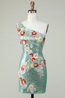 Load image into Gallery viewer, One Shoulder Black Sequin Beading Short Formal Dress