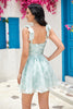 Load image into Gallery viewer, Cute A Line Spaghetti Straps Blue Printed Short Formal Dress