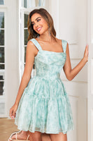 Load image into Gallery viewer, Stylish A Line Sage Printed Short Formal Dress