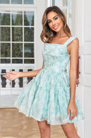 Load image into Gallery viewer, Stylish A Line Sage Printed Short Formal Dress