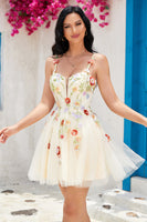 Load image into Gallery viewer, Stylish A Line Spaghetti Straps Champagne Short Formal Dress with Appliques