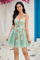 Load image into Gallery viewer, Cute A Line Spaghetti Straps Light Green Short Formal Dress with Appliques