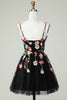 Load image into Gallery viewer, Spaghetti Straps Black A Line Sequin Flowers Short Formal Dress