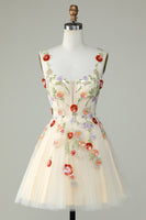 Load image into Gallery viewer, Spaghetti Straps Black A Line Sequin Flowers Short Formal Dress