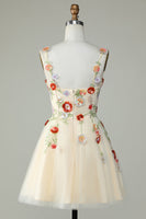 Load image into Gallery viewer, Spaghetti Straps Black A Line Sequin Flowers Short Formal Dress