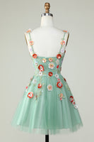 Load image into Gallery viewer, Spaghetti Straps Black A Line Sequin Flowers Short Formal Dress