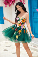 Load image into Gallery viewer, Champagne Strapless Short Formal Dress with 3D Flowers