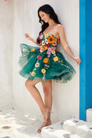 Load image into Gallery viewer, Champagne Strapless Short Formal Dress with 3D Flowers