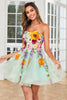 Load image into Gallery viewer, Champagne Strapless Short Formal Dress with 3D Flowers