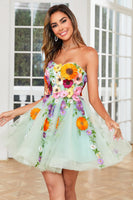 Load image into Gallery viewer, Champagne Strapless Short Formal Dress with 3D Flowers