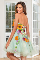 Load image into Gallery viewer, Champagne Strapless Short Formal Dress with 3D Flowers