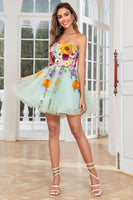 Load image into Gallery viewer, Champagne Strapless Short Formal Dress with 3D Flowers